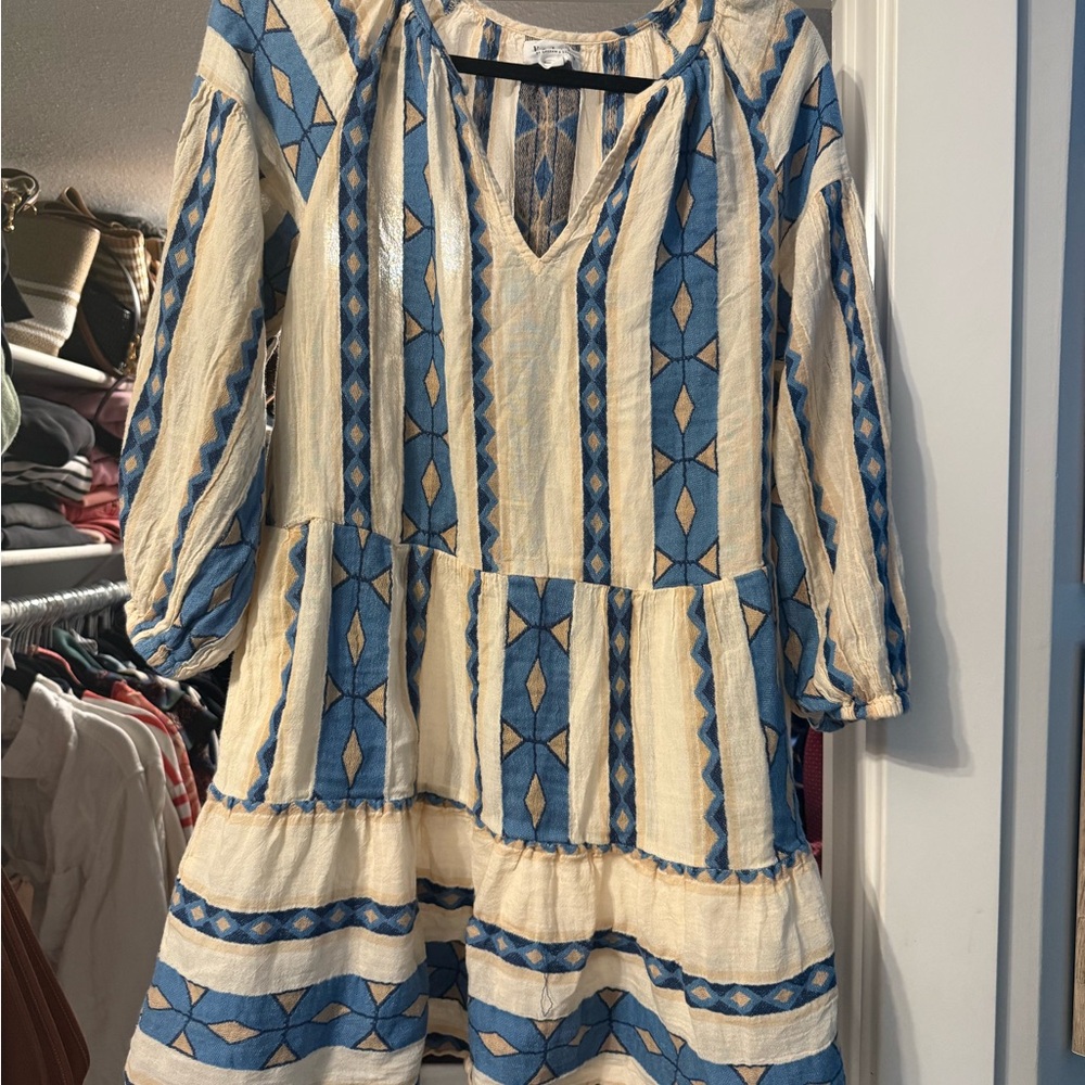 Velvet by Graham & Spencer Blue and White Tiered Ruffled Sundress